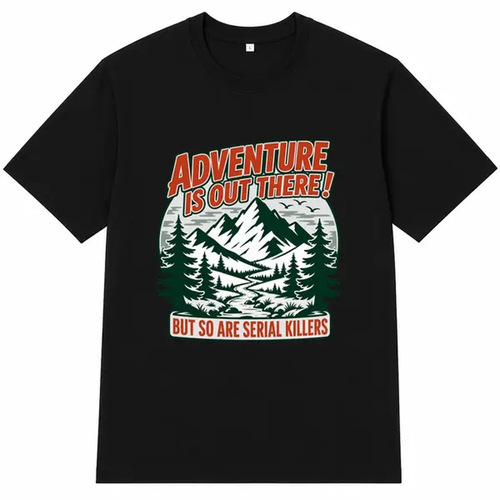 Graphic Tee Oversized - Outdoor Adventure Letter Print Black Shirt,
