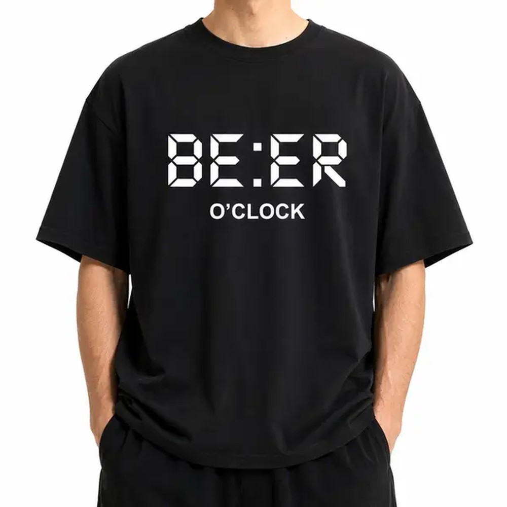 Graphic Tee Oversized - Funny Digital Clock Letter Print T-shirt,