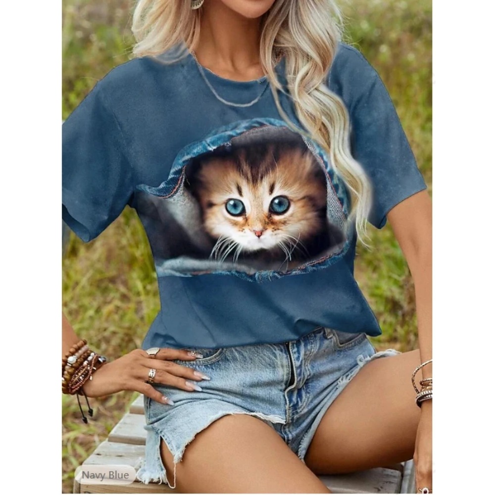 Graphic Tee Oversized - Funny Cat 3D Print Graphic T