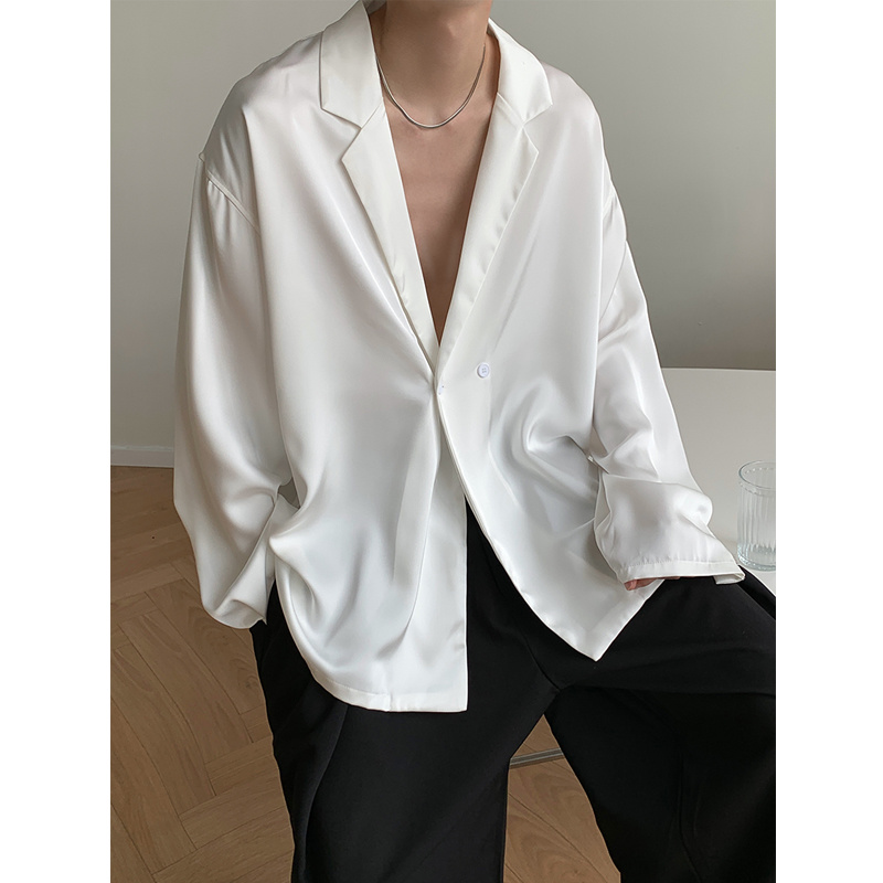 Xl Men'S Fashion - Summer Black White Silk Blazer Men's
