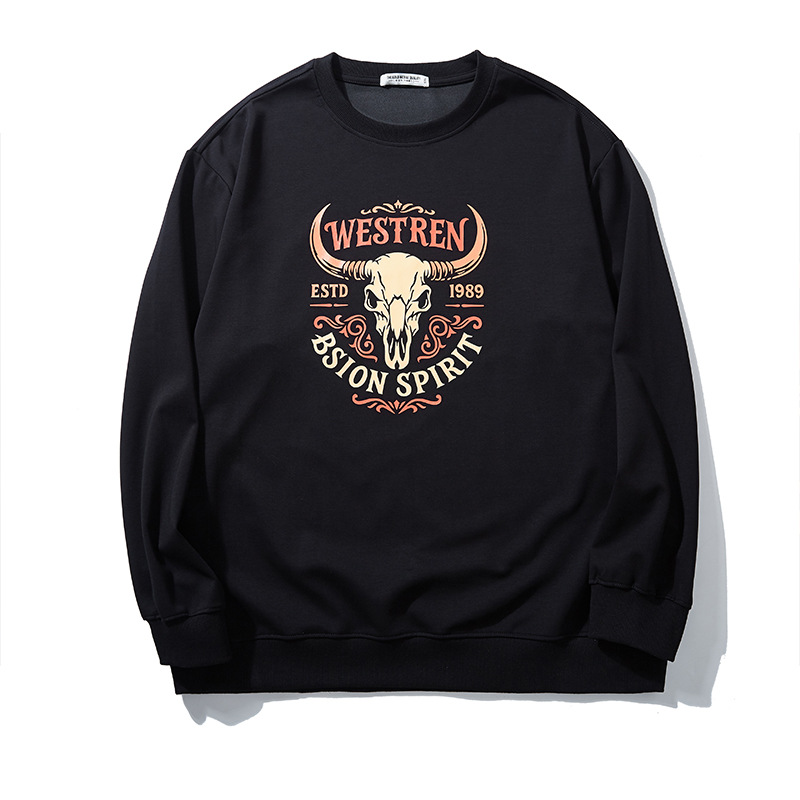 Streetwear Hoodie - Men's Crew Neck Sweatshirt Western Bull