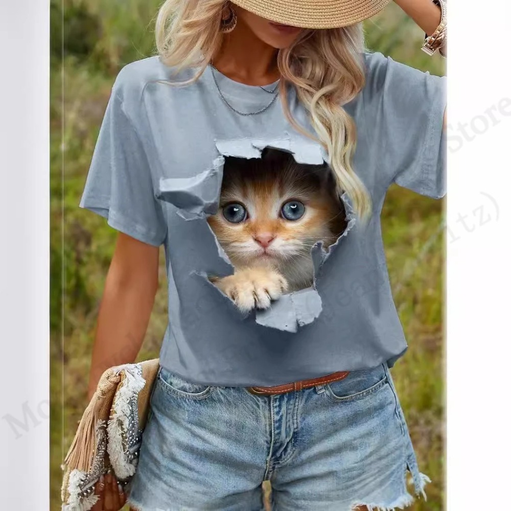 Funny Cat 3D Print Graphic T s - огляд і ціна Graphic Tee Oversized