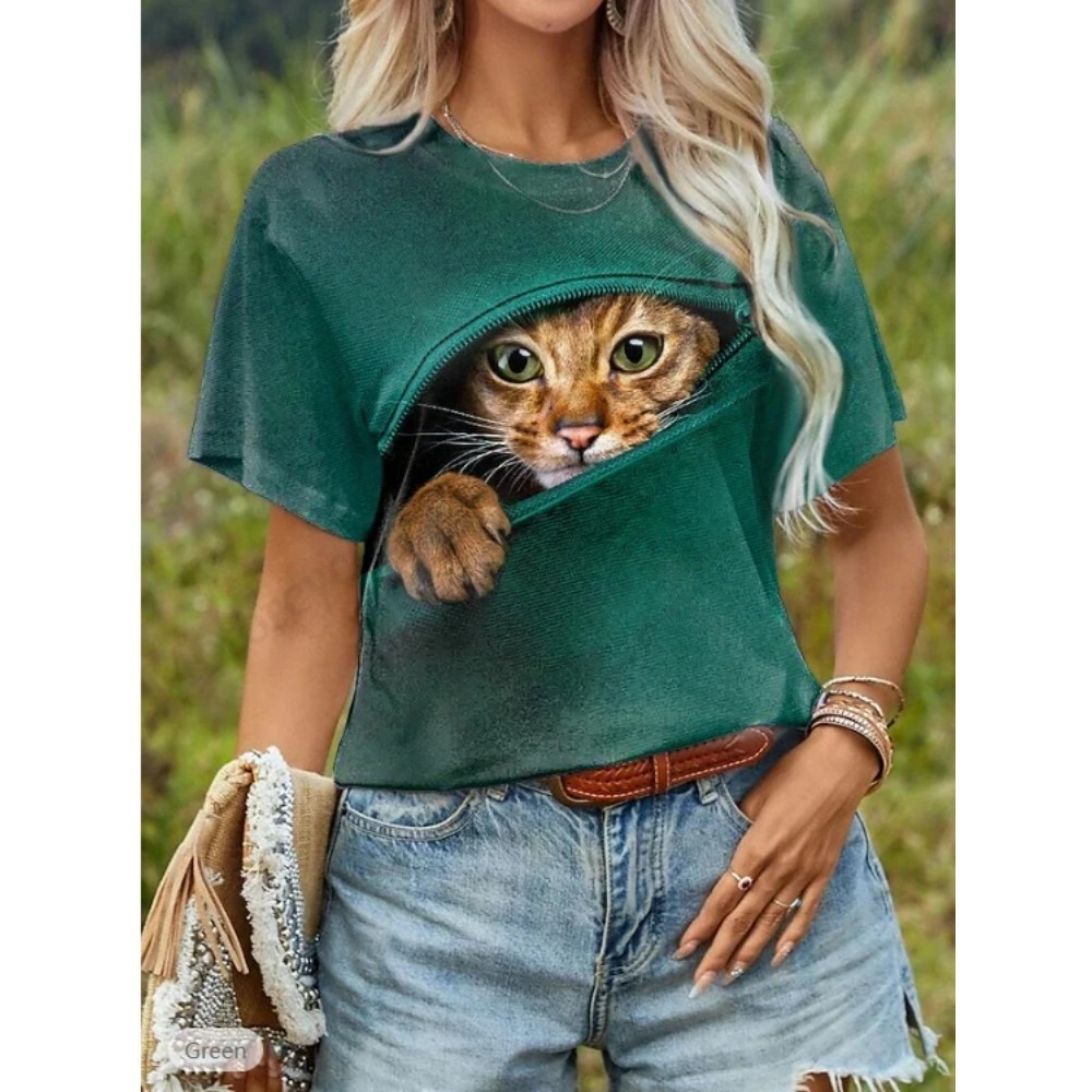 Funny Cat 3D Print Graphic T s - огляд і ціна Graphic Tee Oversized