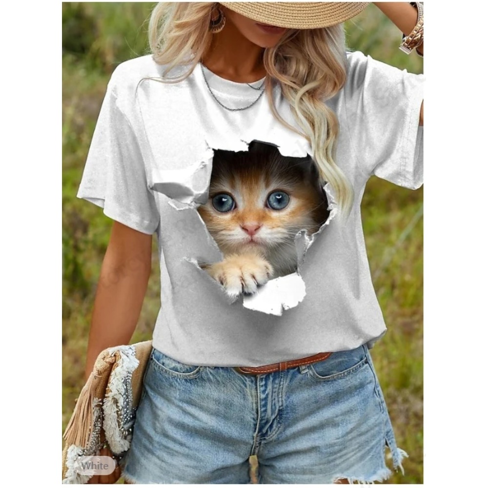 Funny Cat 3D Print Graphic T s - огляд і ціна Graphic Tee Oversized