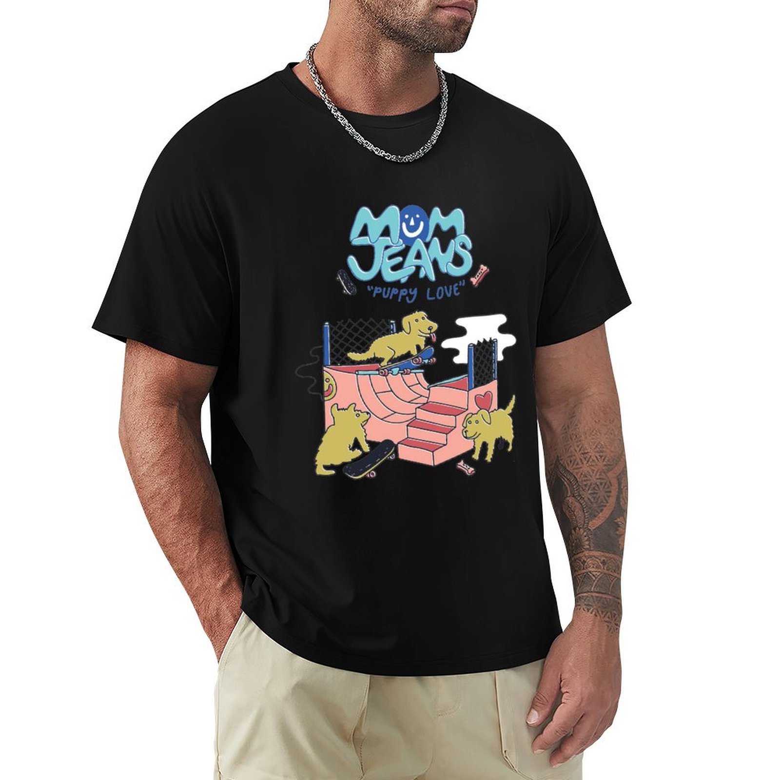 Mom Jeans band puppy love, dog - огляд і ціна Jeans Shirt Fashion For Men