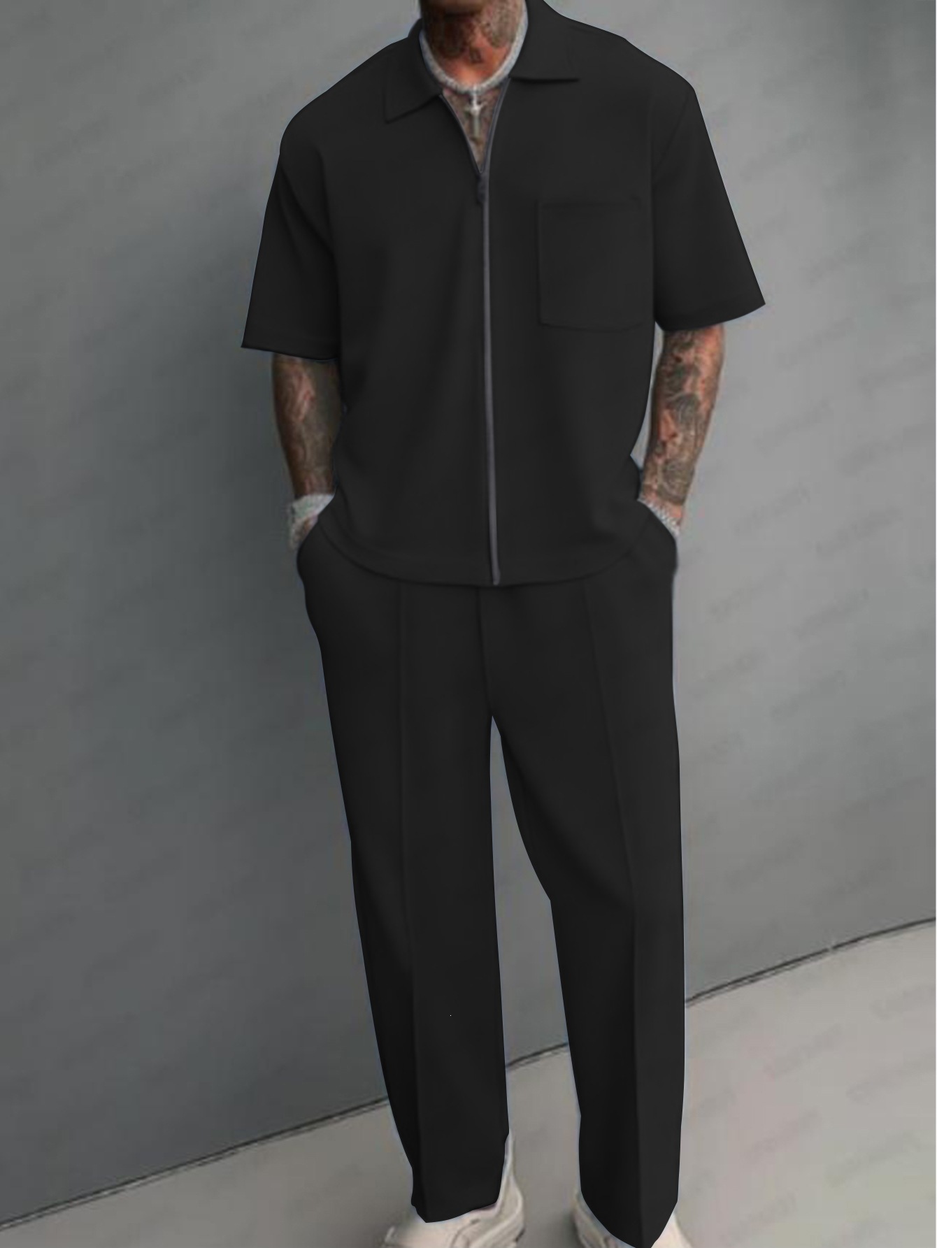Men 2 Piece Outfits Half Zip P - огляд і ціна Mens Fashion Zip Up