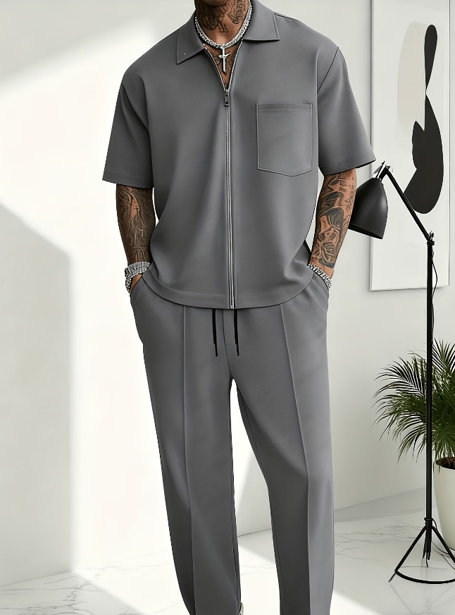 Men 2 Piece Outfits Half Zip P - огляд і ціна Mens Fashion Zip Up