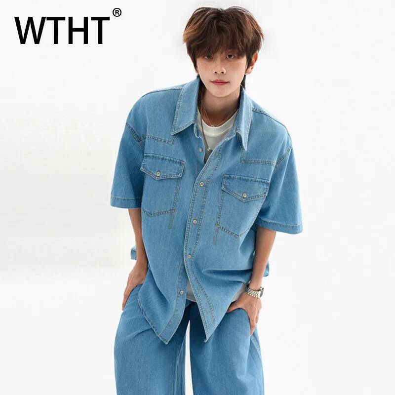 WTHT Fashion Men's Patchwork P - огляд і ціна Jeans Shirt Fashion For Men